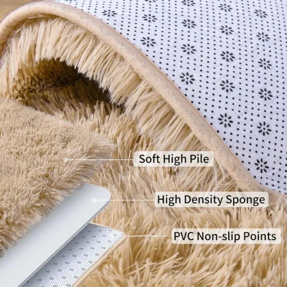 2x6 Soft Runner Rug, Beige Fluffy Shag, Non-Slip Carpet for Bedroom & Hallway